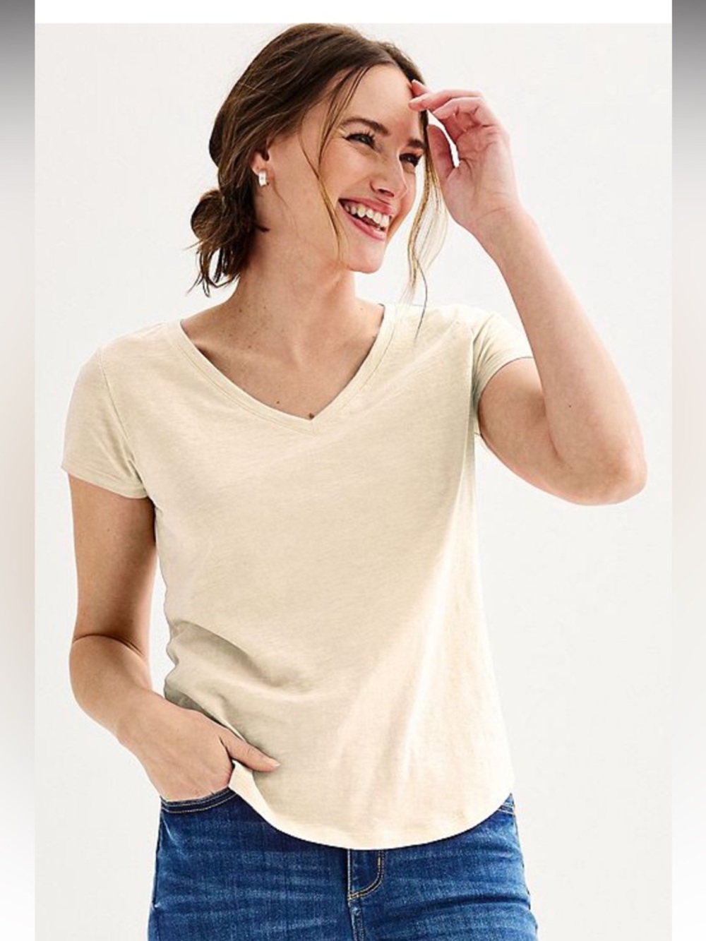 Women’s Sonoma White Oak Colored Goods for Life Everyday V-Neck Tee. Size 0X